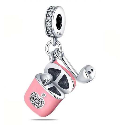 925 Sterling Silver Pink Earphone Charm
