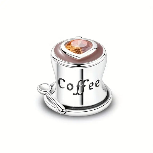 925 Sterling Silver Coffee Cup with Spoon Charm
