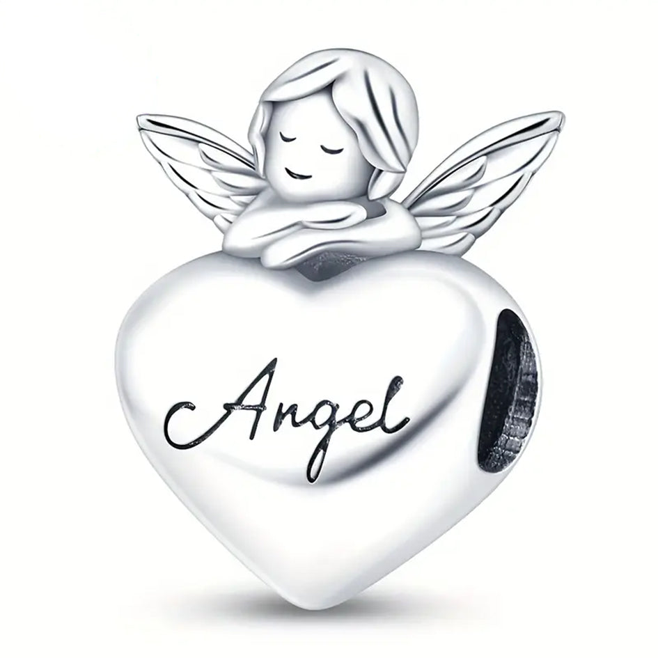 925 Sterling Silver Angel and Heart Charm