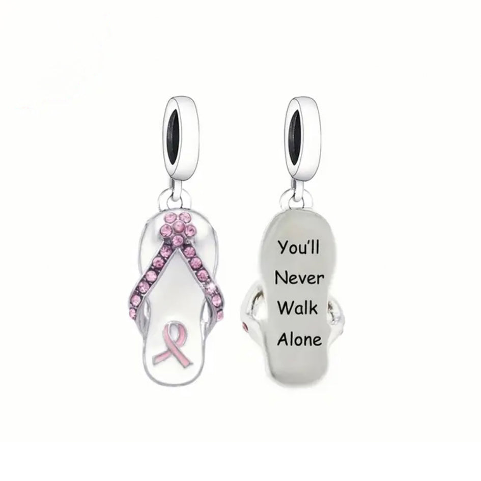 925 Sterling Silver Cancer Awareness Flip Flop Charm