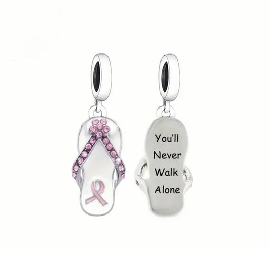925 Sterling Silver Cancer Awareness Flip Flop Charm