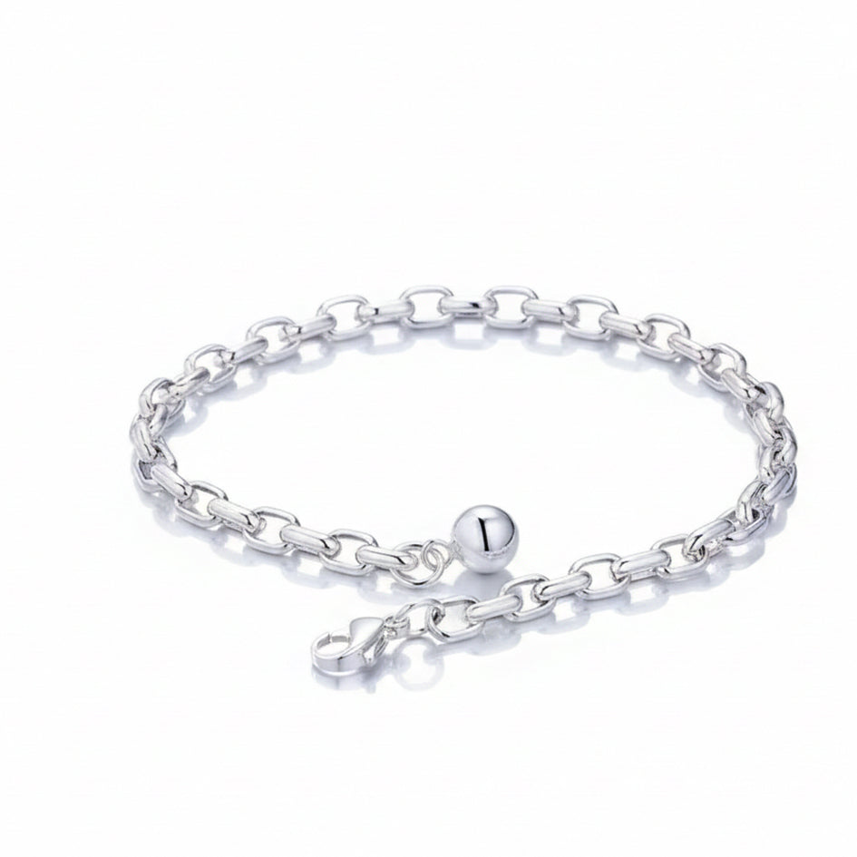 925 Sterling Silver Bracelet with small links and round ball