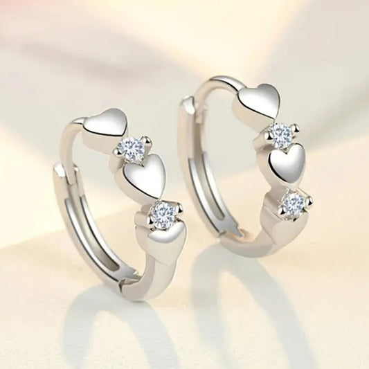 925 Sterling Silver Sparkling Heart Hoop Earrings