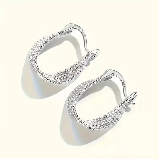 925 Sterling Silver Sparkling Twisted U-Shaped Hoop Earrings