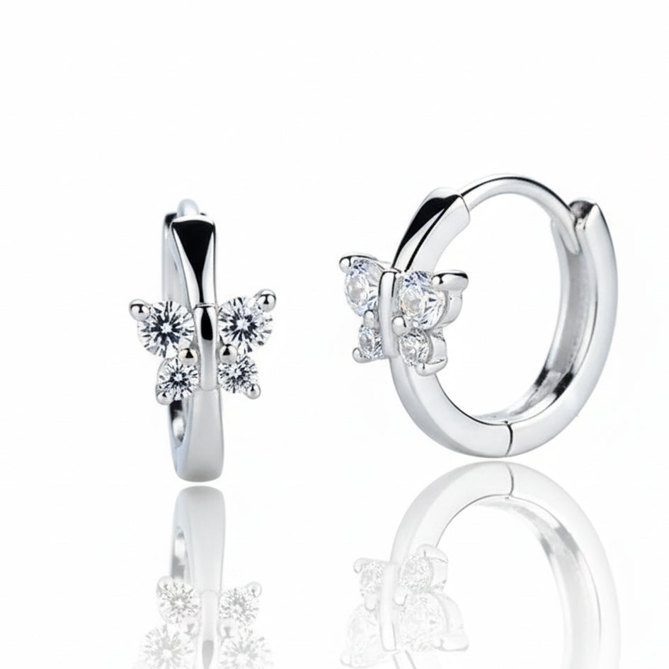 925 Sterling Silver Med Butterfly Hoop Earrings with Cubic Zirconia's