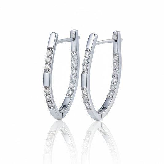925 Sterling Silver V Shaped Hoop Earrings with Cubic Zirconia's