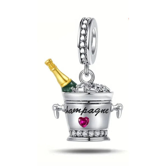 925 Sterling Silver Champagne Bucket Charm