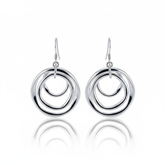 925 Sterling Silver 3 Layer Hanging Earrings with Cubic Zirconia's