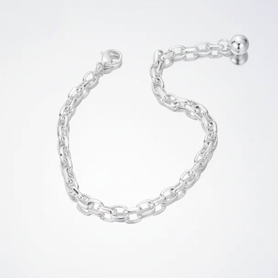 925 Sterling Silver Bracelet with medium links and round ball