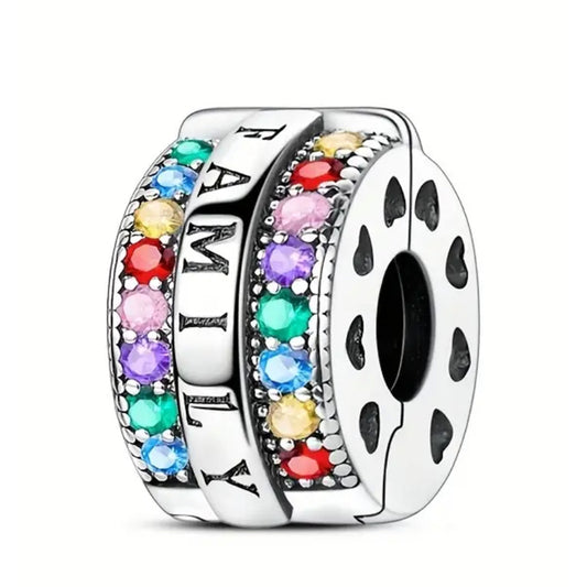 925 Family Clasp with colourful Cubic zirconia's