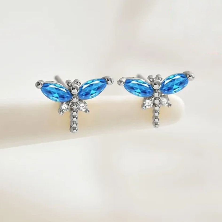 925 Sterling Silver Dragonfly Stud Earrings with Cubic Zirconia's