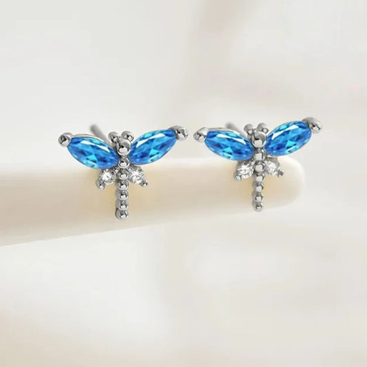 925 Sterling Silver Dragonfly Stud Earrings with Cubic Zirconia's