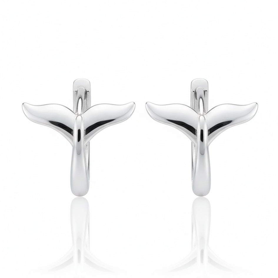 925 Sterling Silver Whale Tail Hoop Earrings