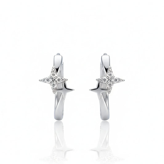 925 Sterling Silver Star Hoop Earrings with Cubic Zirconia's