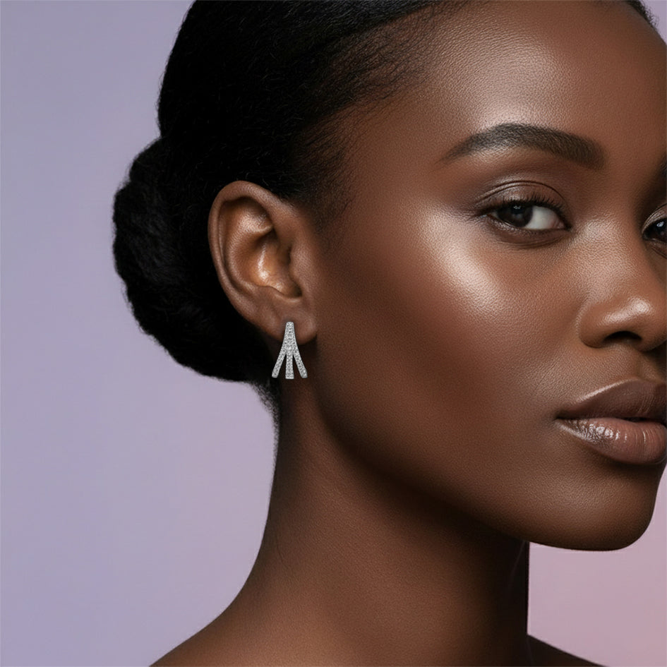 925 Sterling Silver 3 Claw Hoop Earrings with Cubic Zircnia's