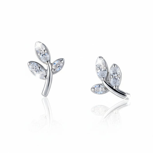 925 Sterling Silver Small Leaf Olive Branch Earrings with Cubic Zirconia's
