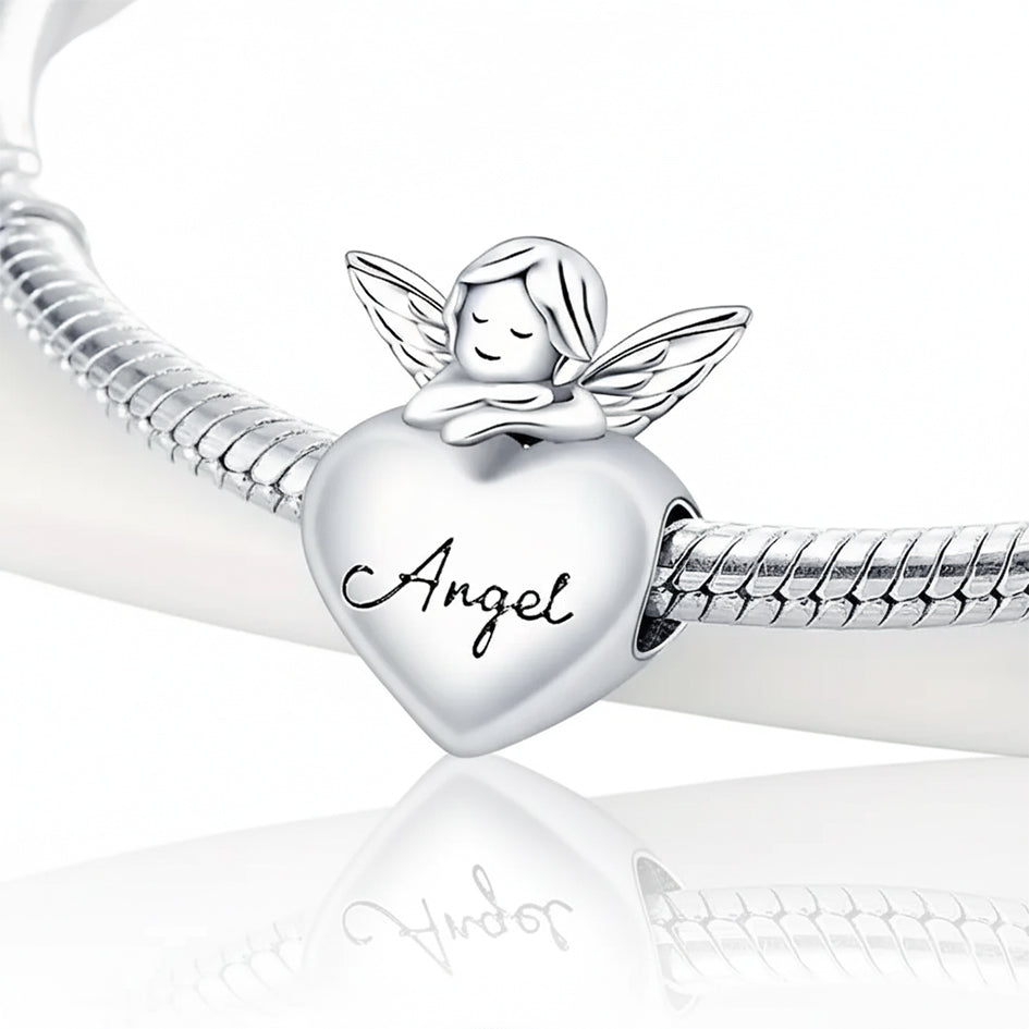 925 Sterling Silver Angel and Heart Charm