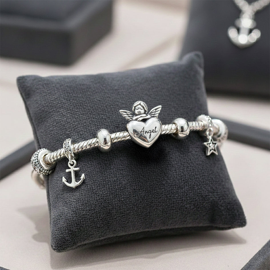 925 Sterling Silver Angel and Heart Charm