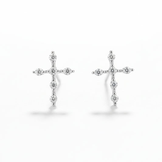 925 Sterling Silver Classic Cross Stud Earrings with Cubic Zirconia's