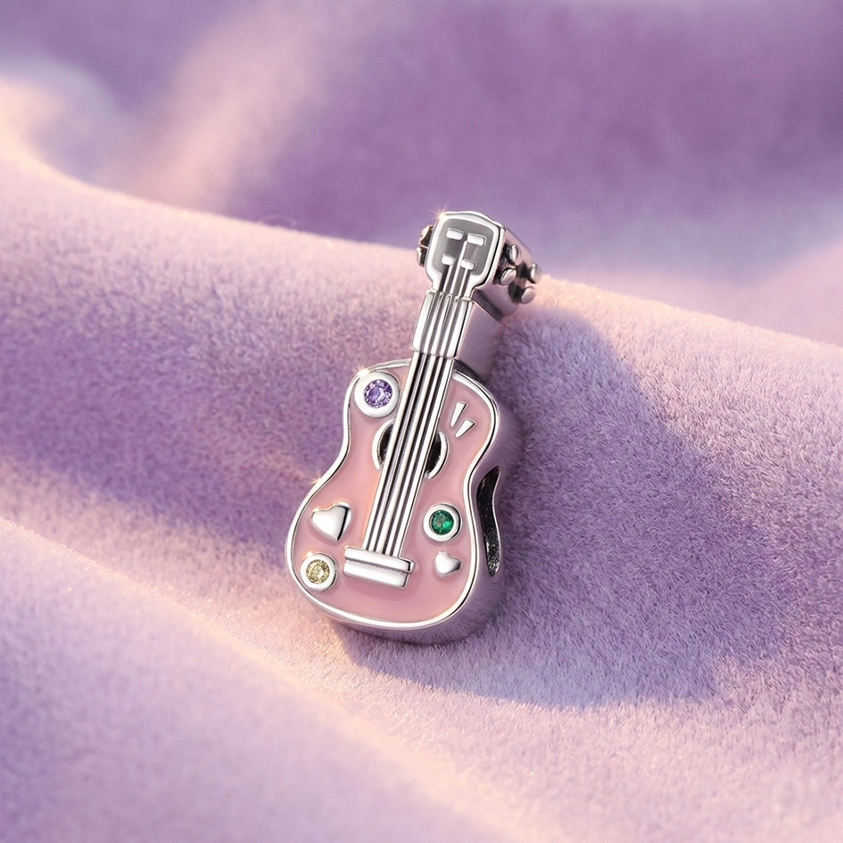 925 Sterling Silver Pink Guitar Charm