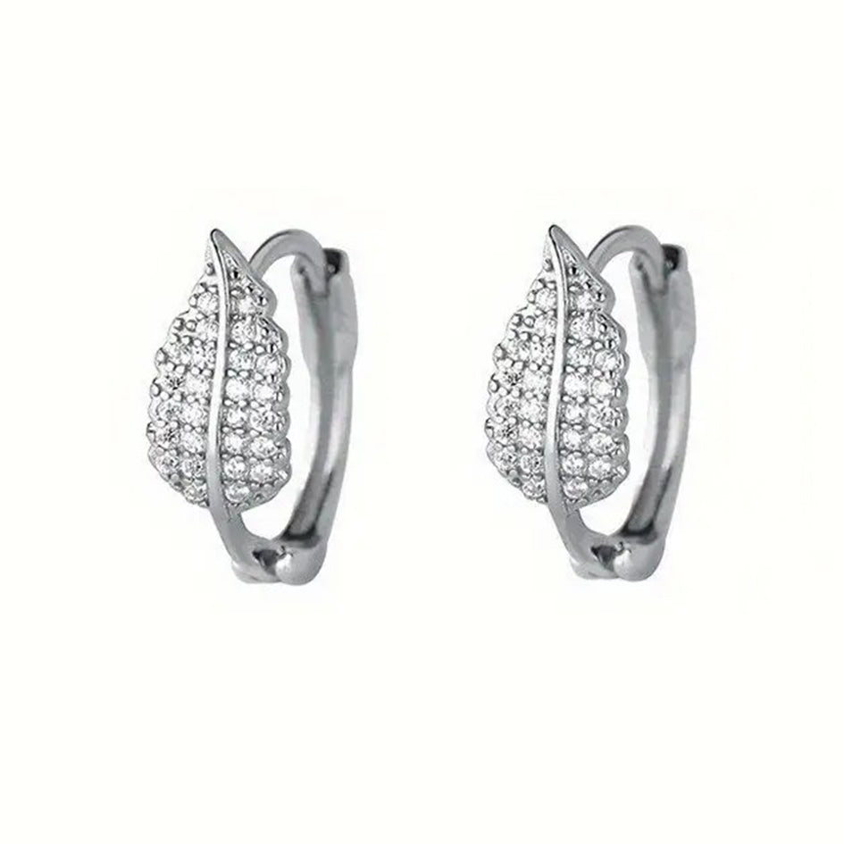 925 Sterling Silver Leaf Hoop Earrings with Cubic Zirconia's