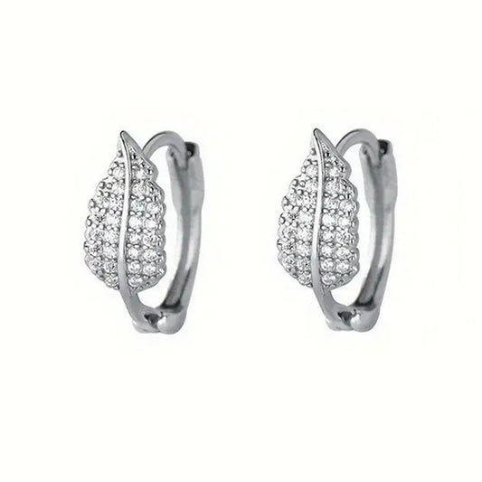925 Sterling Silver Leaf Hoop Earrings with Cubic Zirconia's