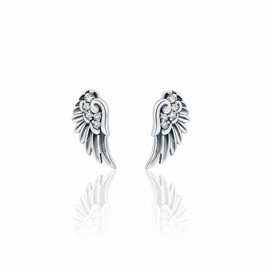 925 Sterling Silver Sparkling Angel Wings Stud Earrings