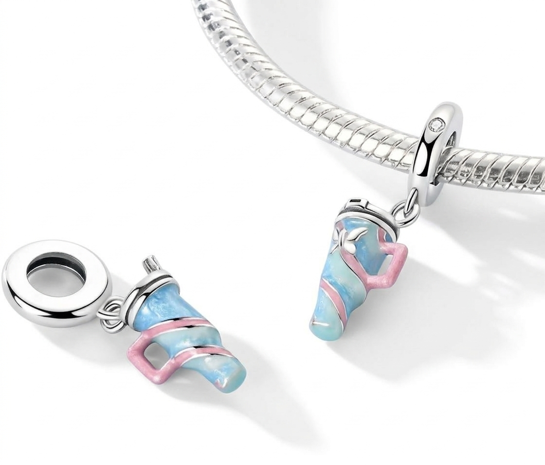 925 Sterling Silver Blue Travel Mug Charm