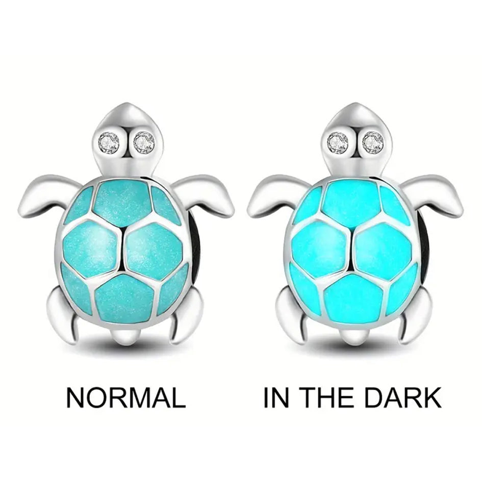 925 Sterling Silver Glow in the Dark Turtle Charm