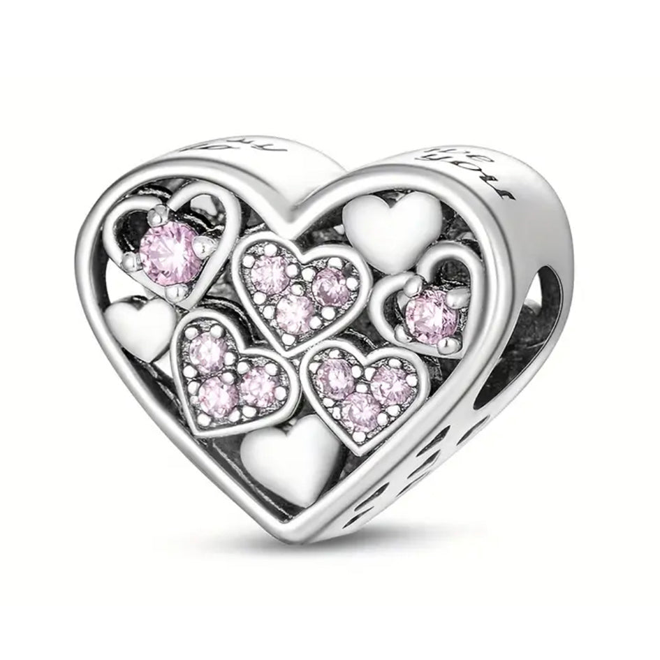 Heart Charm with Pink Cubic Zirconia Heart Decor