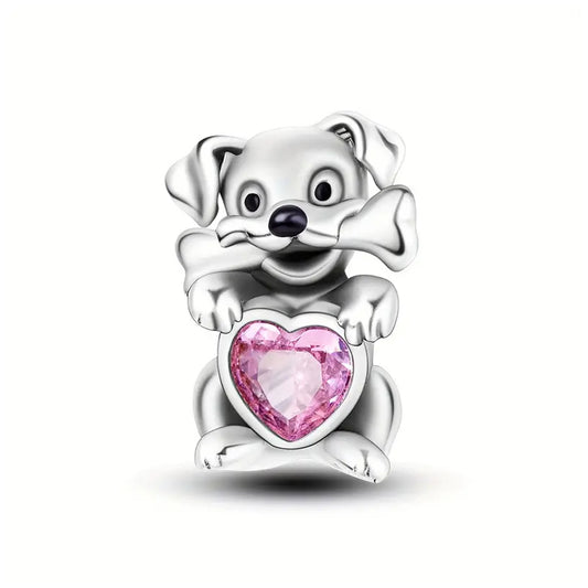 Puppy with Bone holding Pink Heart