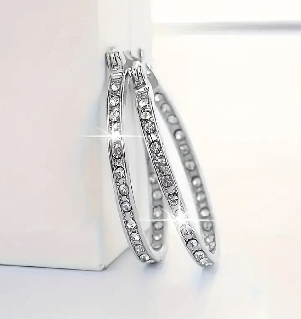 925 Sterling Silver Oval Hoop Earrings with Cubic Zirconia's