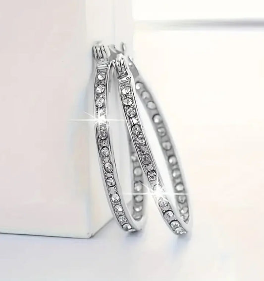 925 Sterling Silver Oval Hoop Earrings with Cubic Zirconia's