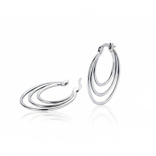 925 Sterling Silver 3 Circle Round Hoop Earrings