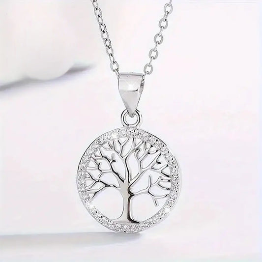 925 Sterling Silver Necklace with Tree of Life and Cubic Zirconia's Pendant