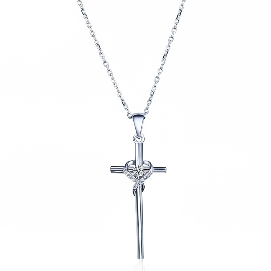 925 Sterling Silver Necklace with a Cross and Square Cubic Zirconia Pendant