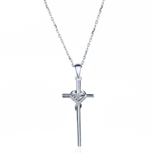 925 Sterling Silver Necklace with a Cross and Square Cubic Zirconia Pendant