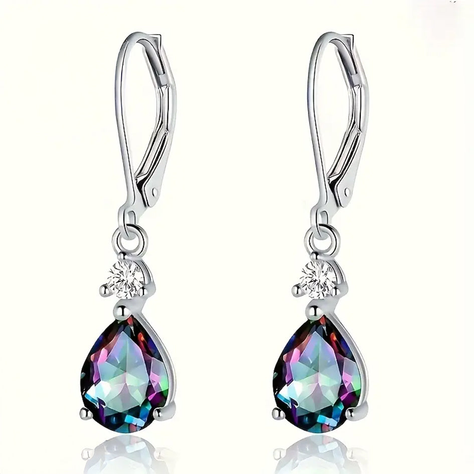 925 Sterling Silver Teardrop Pearl Hanging Earrings with Cubic Zirconia's
