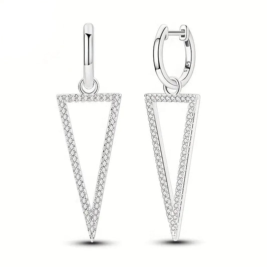 925 Sterling Silver Triange Hoop Earrings with Cubic Zirconia's