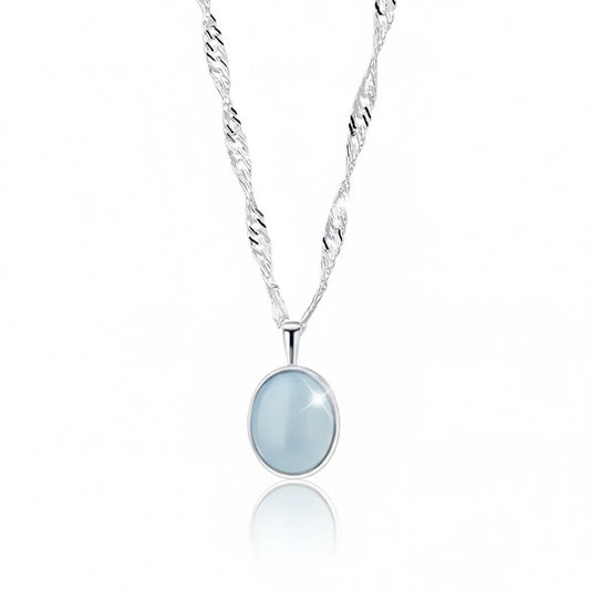 925 Sterling Silver Necklace with Light Blue Stone Pendant