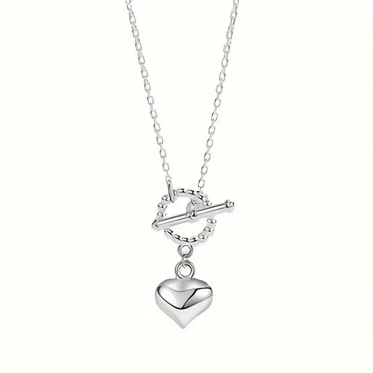 925 Sterling Silver Necklace with Heart and Circle Pendant