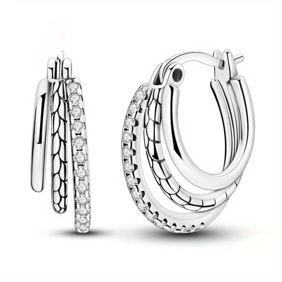 925 Sterling Silver 3 Layer Circle Hoop Earrings