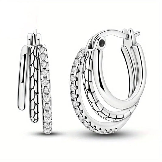 925 Sterling Silver 3 Layer Circle Hoop Earrings