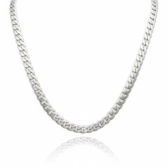 925 Sterling Silver Unisex Flat Cuban Chain