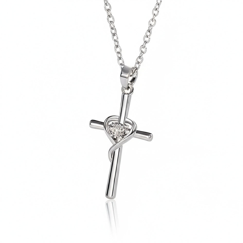 925 Sterling Silver Necklace with a Cross and Small Square Cubic Zirconia's Pendant