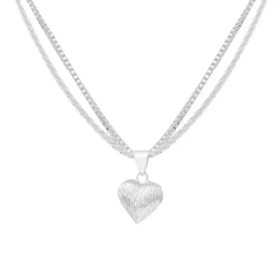 925 Sterling Silver Double Necklace with Heart Pendant