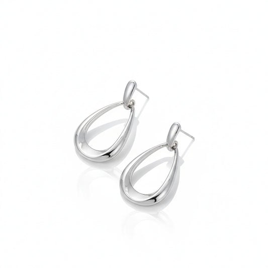 925 Sterling Silver Oval Needle Hanging Earrings