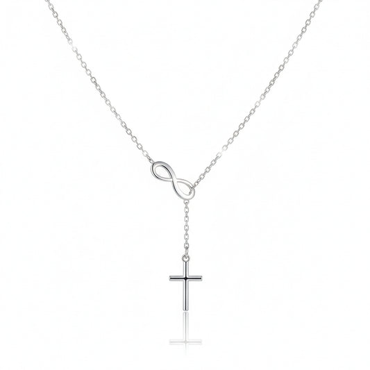 925 Sterling Silver Necklace with a Cross and Infinity Pendant