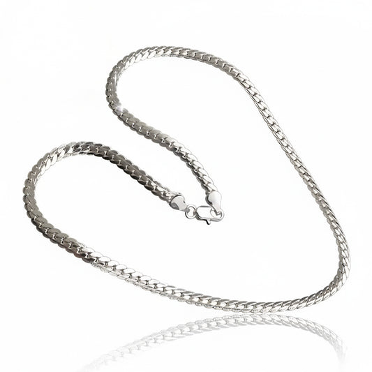 925 Sterling Silver Shiny Snake Bone Chain Necklace