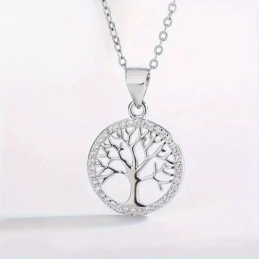 925 Sterling Silver Necklace with Tree of Life and Cubic Zirconia's Pendant